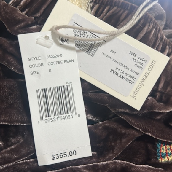 NWT JOHNNY WAS Embroidered Velvet Floral Wide Leg Coordinating Pull-On Pants - Picture 7 of 9